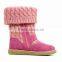 2016 New Fancy Children Knit Boots Shoes with Decorative Flower at Side