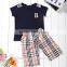 Summer new arrival boys T-shirt two-piece suits boys plaid pants suits