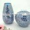 White with Blue Fashion Peacock Feather Pattern Handmade Decorative Flower Vase