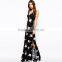 Ladies Summer Sleeveless Classic Floral Print Deep V-neck Back Open Sexy Halt Fitted Long Sexy Split Maxi Dress