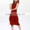 Lady pure color crinkle V neck custom fit lantern dress