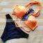 Polyester Bikini flexible backless two piece hollow padded skinny style patchwork Solid orange Sold By Set