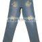 new European and American type fashion pants washed jeans embroidered flowers waist jeans pants women