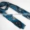 Blue Classic Floral Print Soft Wool Scarf with fringe