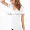 2014 Women New Design V-Neck Pocket Tshirts Fitted White Women T-shirts