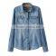 2015 vintage casual blue jean shirt tops blouse women long sleeve denim jacket JXQ911