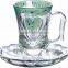 6pcs glass tea cup and saucers glass tea cup sets glass decal tea cup and saucers