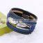 6 Color In Stock Fashion Silver Leaf Charms Vintage Multilayer Crystal Leopard Leather Bracelet