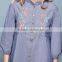 Wholesale High Neck 3/4 Length Sleeve Button Closures And Elasticated Cuffs Ladies Floral Embroidered Dress