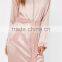 MGOO 2017 New Arrival Long Sleeves Custom Silky Duster Coat Women Pink Zip Up Jackets Spring Satin Blazers