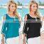 2016 Ebay Hotsale Womens puls size S-5XL tops and blouse offsholder batwing sleeves t shirts chiffon materails