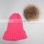 Hot sale winter fashion beanies girl raccoon fur bobble acrylic crochet hats