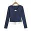 European style V-neck color-matched patchwork faux two-piece long-sleeved T-shirt for women in autumn and winter, new style, with a ladylike temperament, fits well and makes the figure look slimmer.
