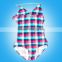 2016 Children Fashion Swimwear For Girls Blue Flower Printed One Piece Bathing Suit Kids Swim Wear
