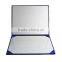 Navy Blue Leather Certificate Holder Four Satin Corners One Moire Fabric-Tent Style