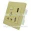UK standard PC material 13a 1gang switched socket with double USB socket