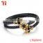 wholesale 2016men's genuine braided leather bracelet, 316L stainless steel jewelry bracelet, charm skull bracelet jewelry making