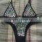 M858 Runwaylover2016 Ladies Sexy Black Dazzling Diamond Bikini Swimwear