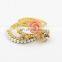 Set Of 3 Gold Plating Flower Cyrstal Alloy Pearl Rings