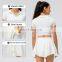 Custom Logo Short Sleeve Top Match Golf Tennis Mini Skirt 2 Piece Tracksuit Women Sports Fitness Yoga Suit Set