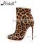 Fashion design genuine leather slim heel leopard horse hair shoes