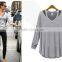 2015 Spring European Fashion Women's V-neck Long Sleeve T-shirt
