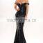 PS-01Exceptionally Sexy Custom Made Formal Evening Party Gown Full Length Sleeveless Black Sequined Prom Dresses for Party