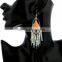Vintage Bohemia Style Big Ellipse Hoop Frabic Tassel Tiny Beads Linked Earring Pearl Tassel Boho Dangle Earrings For Women