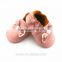 2014 sweet soft sole leather pink baby shoes with bow
