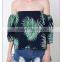 Bonvatt The new wild one-word strapless shirt collar sleeves cotton printing t-shirt female