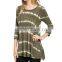 Olive Sound Wave Tie-Dye Three-Quarter Sleeve Top