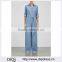 Wholasale Women Apparel Casual Waist Tie Blue Wide-leg Chambray Jumpsuit(DQE0125J)