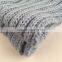 Myfur Women Baby Blue Striped Wool Scarf with Natural Raccoon Fur Balls