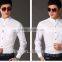 White & pink color slim fit pattern chinese stand collar shirt for business man