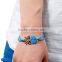 New Fashion Gold Plated Blue Suede Velvet Cord Halloween Owl Connector Black Enamel Bracelets