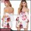 Fashion Ladies Off Shoulder Wrapped Layered Jumpsuit Custom Printed Floral Adult Romper Women