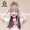 Fashion Design Beanie Kids Scarf With Real Raccoon Fur Pom-pom Knit Hat And Scarf For Kids