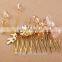 Bride wedding gift pink crystal gold flower comb bride hair jewelry