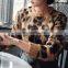 TWOTWINSTYLE Print Leopard Sweater Women O Neck Long Sleeve Knitting Pullover Tops Oversized
