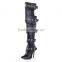 Over the knee lace up boots front round metal embelished thigh high boots cut out knee high gladiator boots