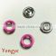 Bright-coloured metal prong ring snap button for baby wear