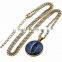 Vintage Jewelry Dragon Cat Eyes Glass Cabochon Round Pendant Chain Necklace