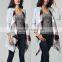 OEM Latest Ladies Women Fashion Long Sleeve Gray French Terry & Plaid Lined Drape Cardigan Sweaters Wholesale