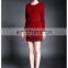 High quality ladies Maroon dress with lace trim, long sleeve fashion Autumn dress