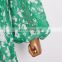 TWOTWINSTYLE Ruched Print Dress For Women V Neck Lantern Sleeve High Waist High Color Elegant