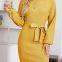 New Knit Solid Color Slim Women's Long-sleeved Bag Hip Off-shoulder Dress
