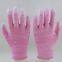pink and white polyester knitted pu palm coated anti-static safety work gloves