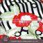 Hot-selling promotional custom crystal yarn red flower black stripe swiss lace for evening party dress use lace fabric