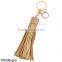20cm PU leather Tassel keychain in stock 6 colors plated gold key chain