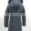 womens polyester memory twill fabric faux down filled coat with fur hood